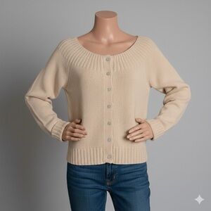Sundance 100% Lambswool Beige Button-Up Cardigan Sz L